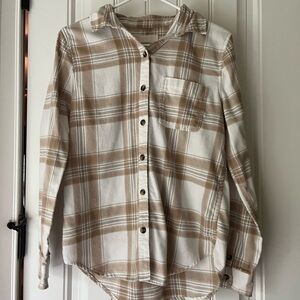 Aeropostale Beige and White Plaid Button-Down Shirt